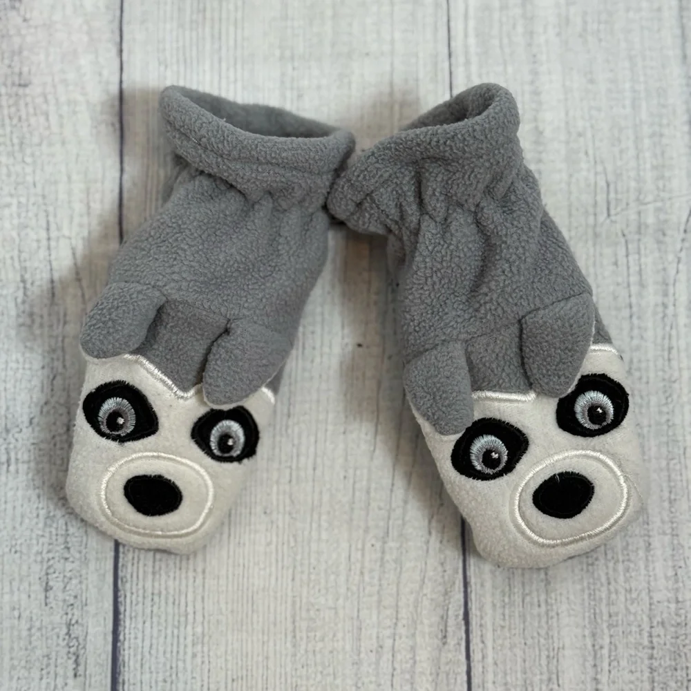 The Children's Place Gray Husky Dog Fleece Mittens  Size L (2-4 Years)